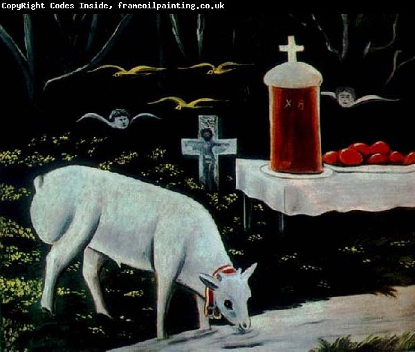 Niko Pirosmanashvili A Lamb and a Laden Easter Table with Angels Flying in the Background